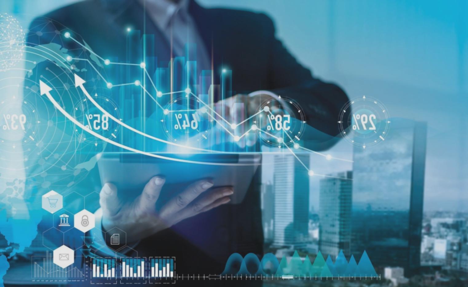 Modern office environment with financial technology tools and collaborative workspace